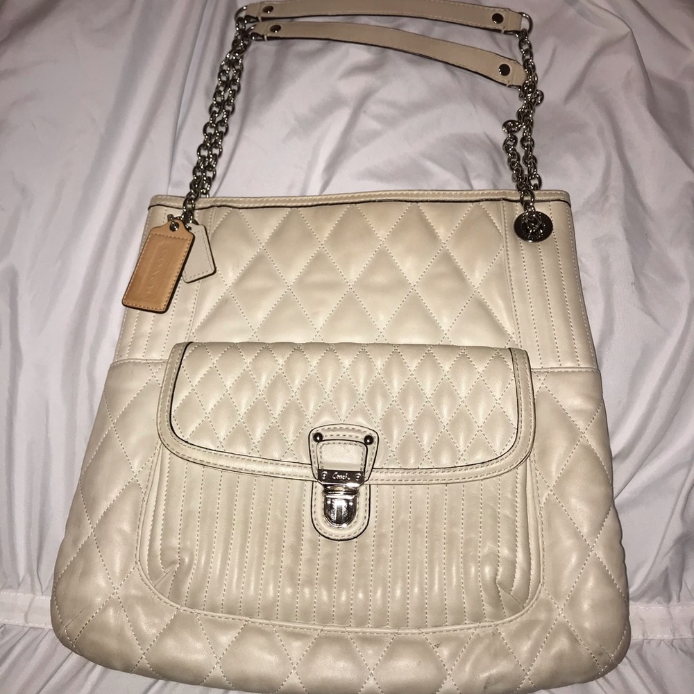 Coach White Leather Chain Purse